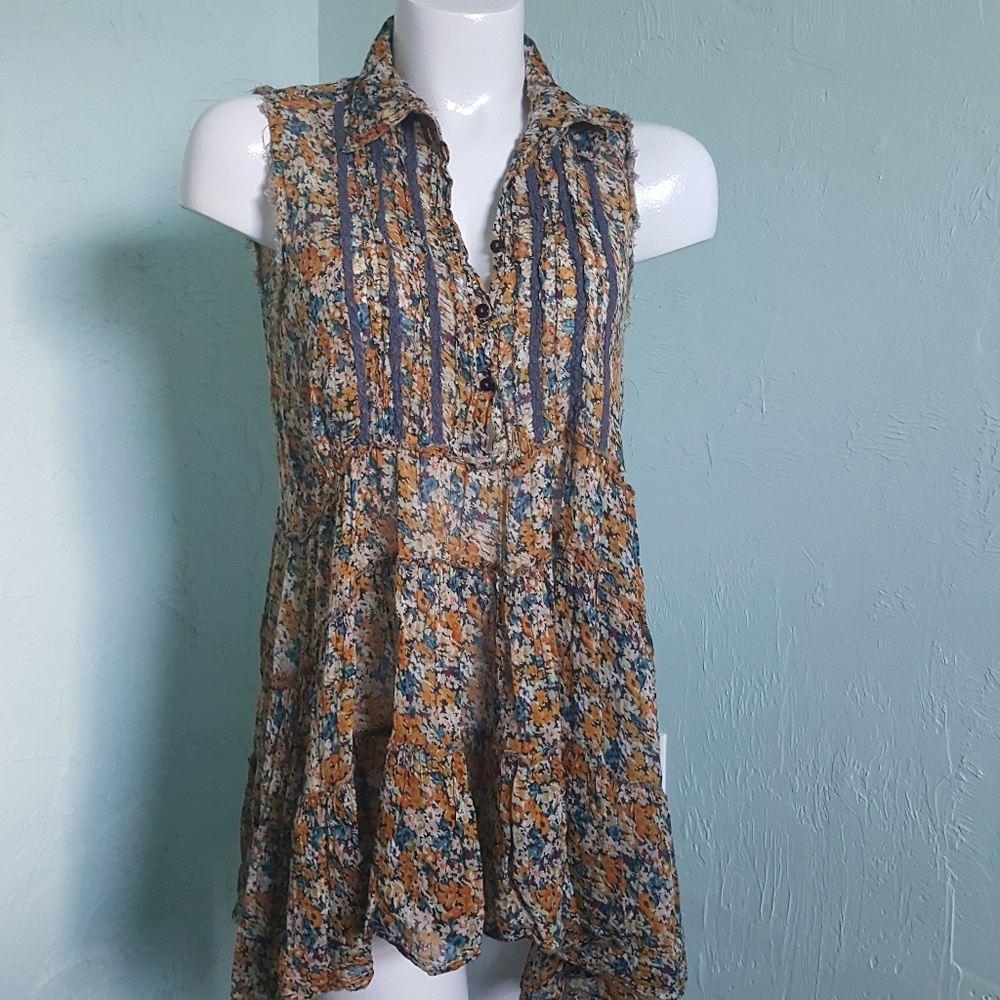 Free People Floral Sleeveless Blouse Tunic